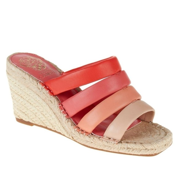 Vince Camuto 11 Molisana Leather Espadrille Wedge Sandal Coral Pink Shoes - Picture 1 of 13